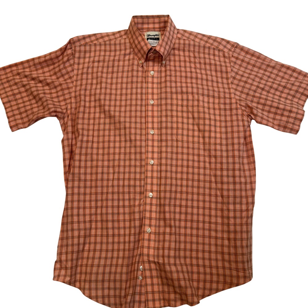 Wrangler Riata Mens Large Orange Plaid Short Sleeve Button Down Shirt MR4048A